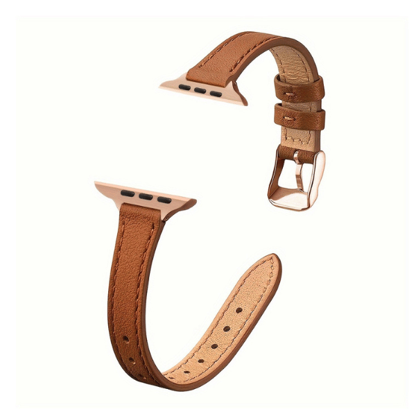 Genuine Leather Band Narrow for Apple Watch 40/41/42mm -Brown Rose Gold Buckle