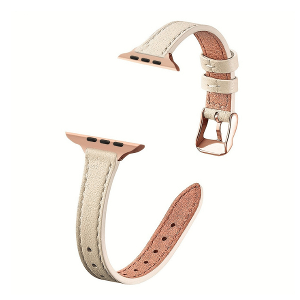 Genuine Leather Band Narrow for Apple Watch 40/41/42mm -Beige Rose Gold Buckle