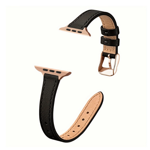 Genuine Leather Band Narrow for Apple Watch 40/41/42mm -Black Rose Gold Buckle