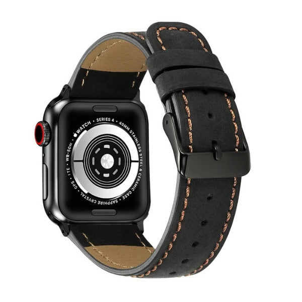 Genuine Leather Band for Apple Watch 44/45/46/49mm -Black