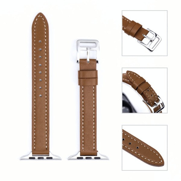 Cleopatra Double Tour Slim Genuine Leather Band for Apple Watch 40/41/42mm –Brown