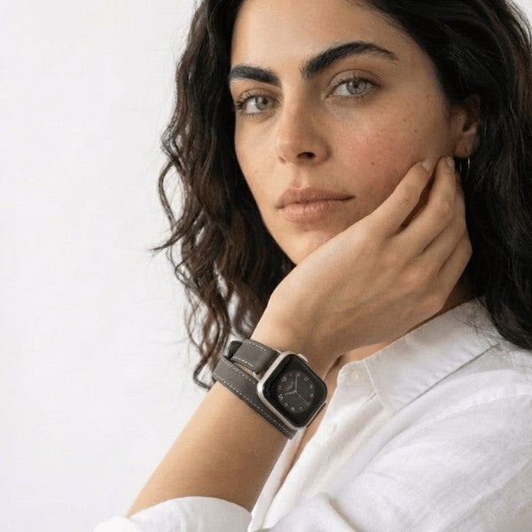 Cleopatra Double Tour Slim Genuine Leather Band for Apple Watch 40/41/42mm -Grey