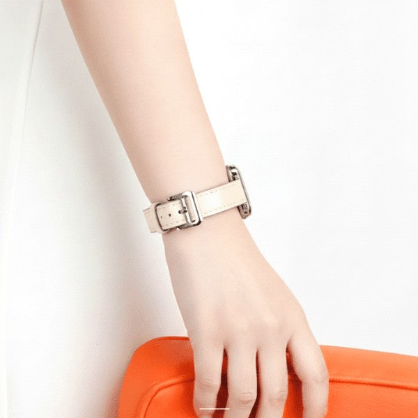 Cleopatra Double Tour Slim Genuine Leather Band for Apple Watch 40/41/42mm -Beige