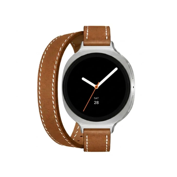Genuine Leather Band Double Galaxy Watch 8 14mm Width Double Buckle -Brown WB11