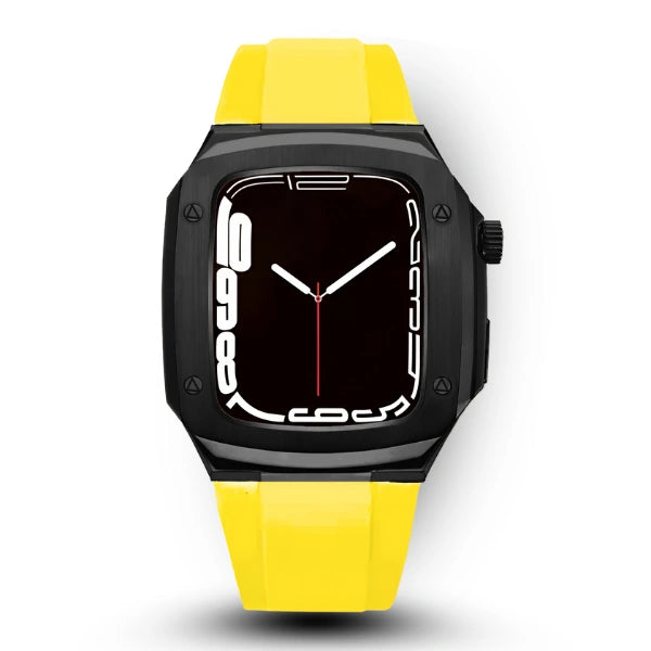 Apple Watch Full Case MOD KIT Black Stainless Steel case with Silicone band Lukas 44mm 45mm -Yellow