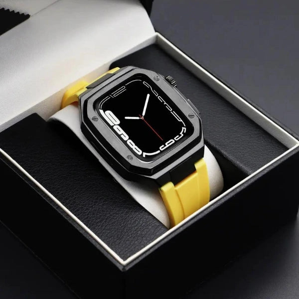 Apple Watch Full Case MOD KIT Black Stainless Steel case with Silicone band Lukas 44mm 45mm -Yellow