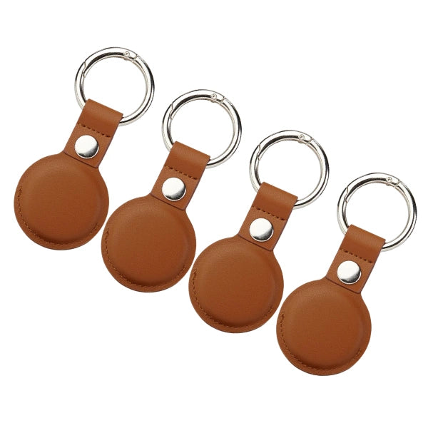 4 Pack Protective Air Tag Case for Airtag Holder, PU Leather Airtag Keychain, Anti-Lost Air Tag Key Ring for Airtag Brown