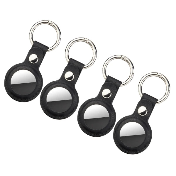 4 Pack Protective Air Tag Case for Airtag Holder, PU Leather Airtag Keychain, Anti-Lost Air Tag Key Ring for Airtag Black