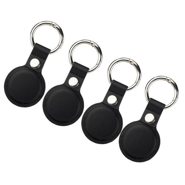 4 Pack Protective Air Tag Case for Airtag Holder, PU Leather Airtag Keychain, Anti-Lost Air Tag Key Ring for Airtag Black