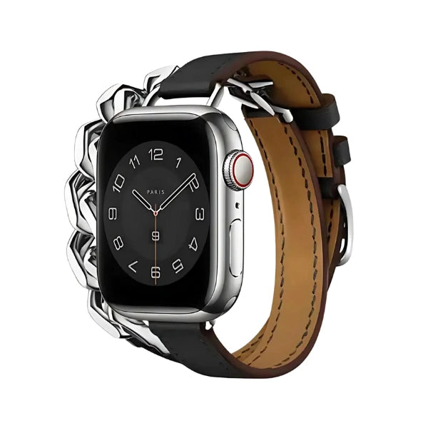 Leather Band Double Narrow with Chain for Apple Watch 40/41/42mm -Black