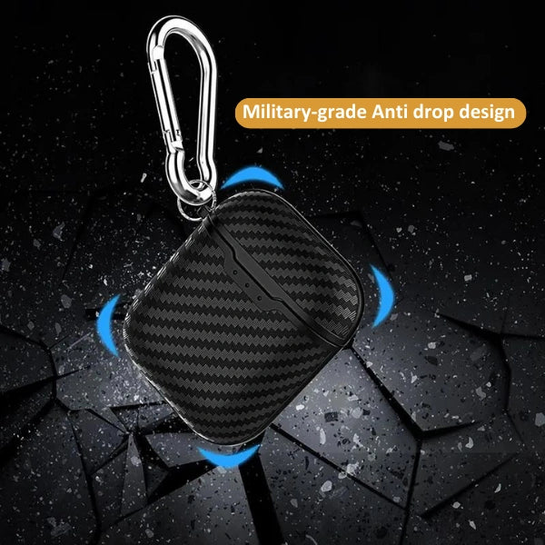 Carbon Fiber Texture Soft Shell Shockproof Protective AirPod with Keychain