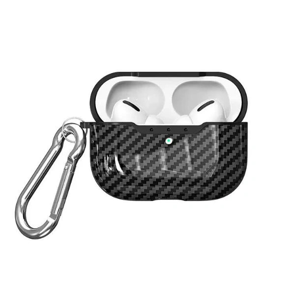 Carbon Fiber Texture Soft Shell Shockproof Protective AirPod with Keychain